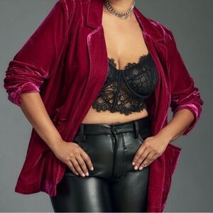 By Anthropologie Velvet Tulip-Hem Blazer in Raspberry